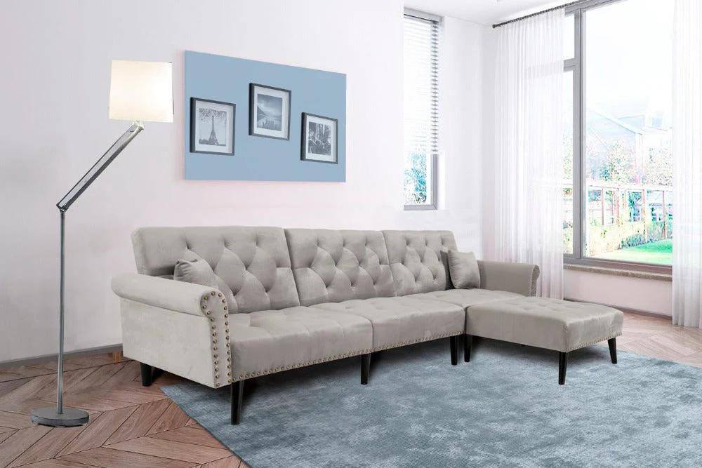 Sofa Bed 180° Convertible Velvet Fabric