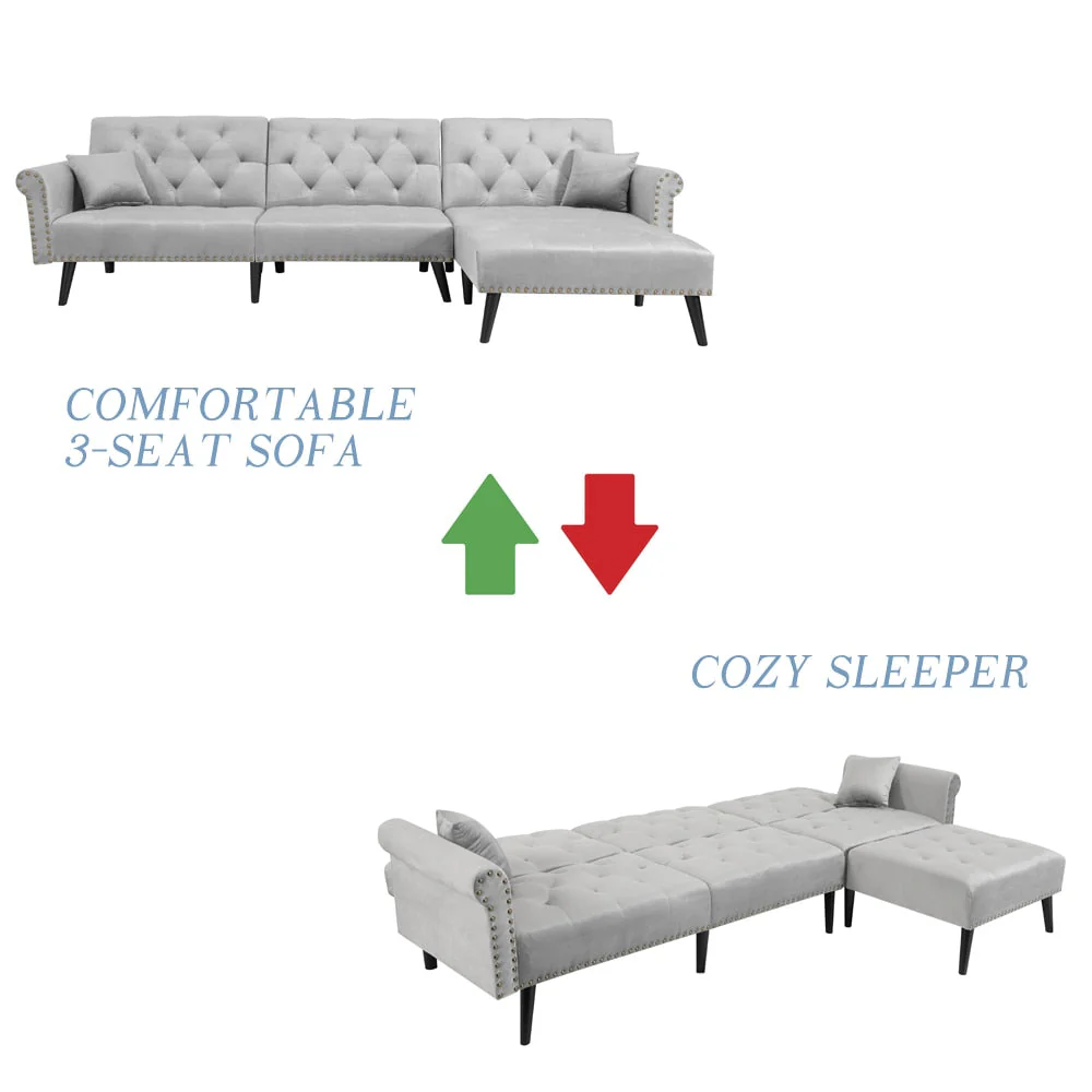 Sofa Bed 180° Convertible Velvet Fabric
