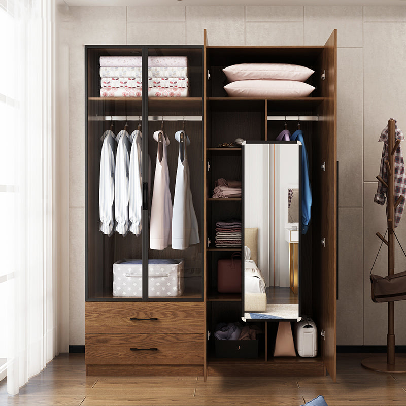 Wooden wardrobe with glass door