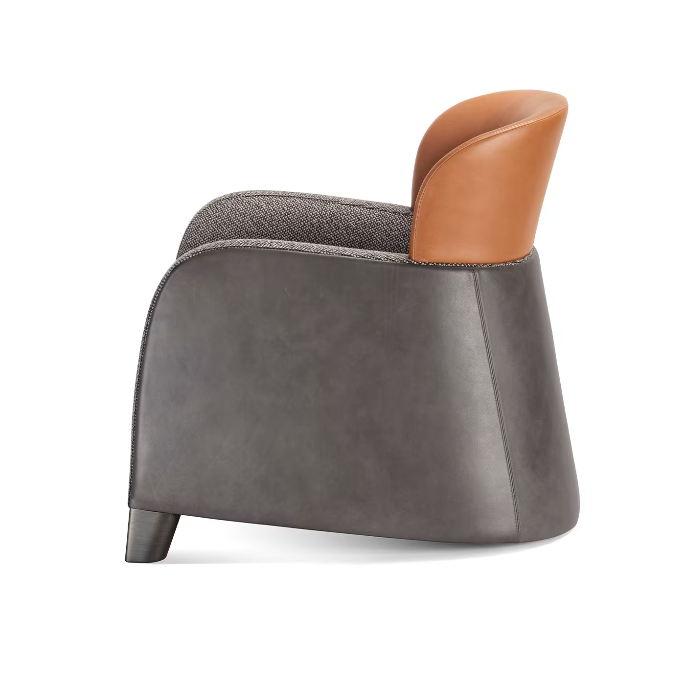 Bucket brown/gray armchair with low headrest