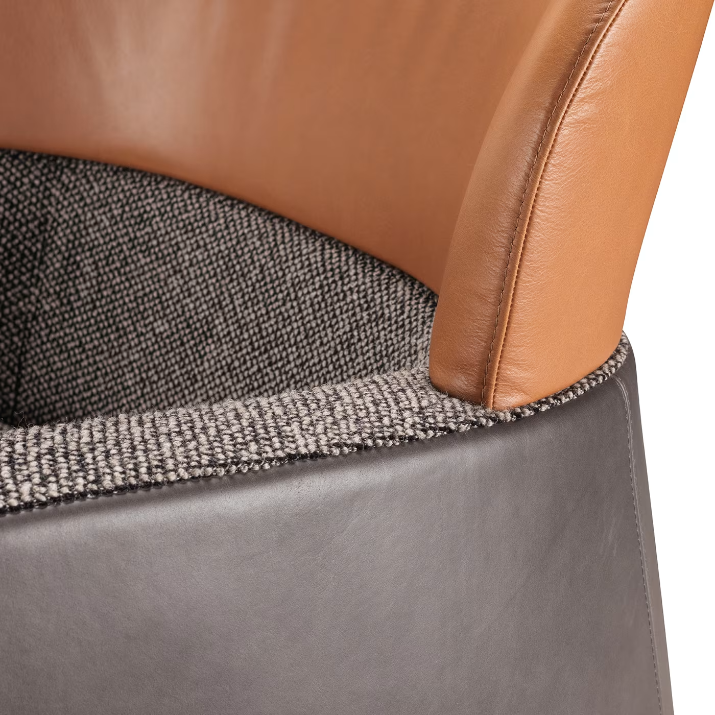 Bucket brown/gray armchair with low headrest